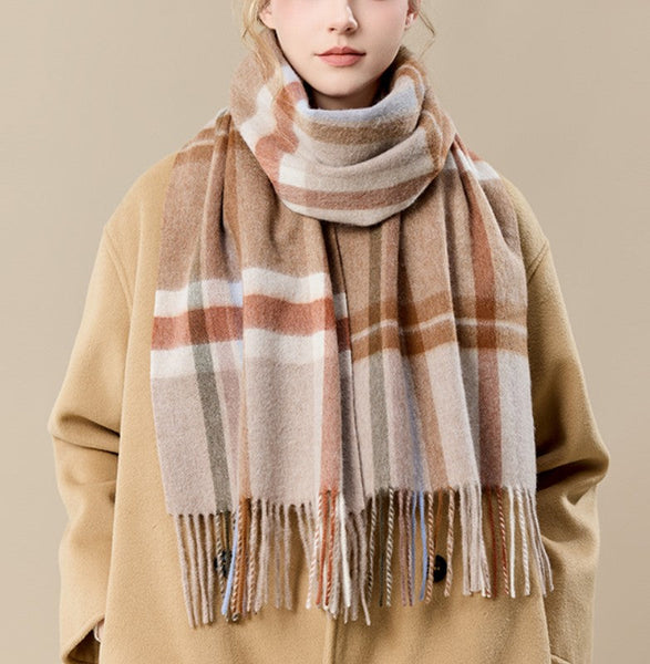 Checked Scarf Winter Wool Scarf, Soft Cashmere Scarf for Women, Elegant Wool Scarves, Warm Winter Scarf, Cold Weather Scarf, Holiday Scarf, Fashion Scarf, Christmas Gifts for Her-Art Painting Canvas