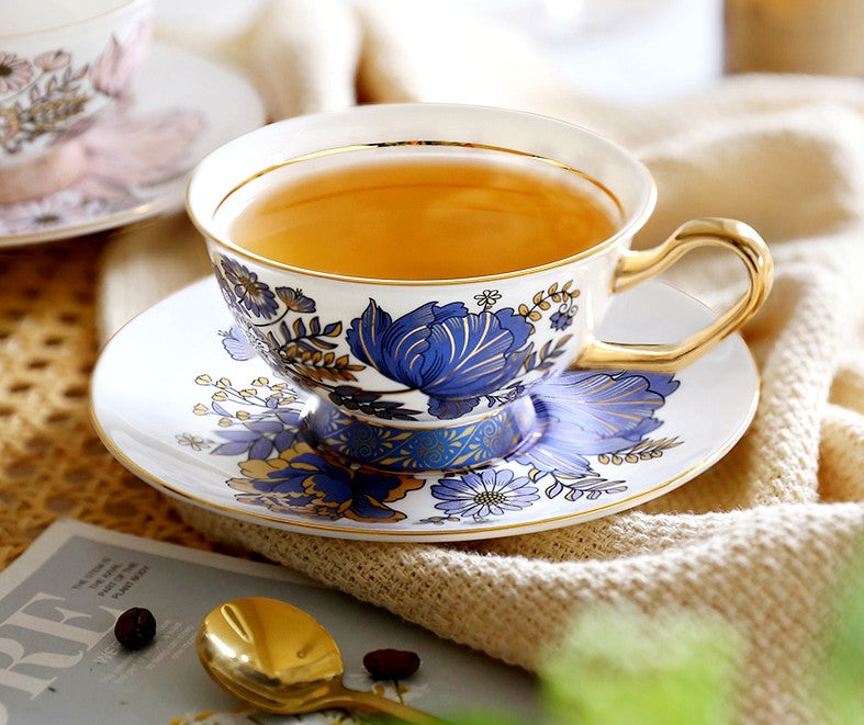 Unique Iris Flower Tea Cups and Saucers in Gift Box, Elegant Ceramic Coffee Cups, Afternoon British Tea Cups, Royal Bone China Porcelain Tea Cup Set-Art Painting Canvas