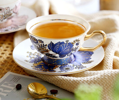 Unique Iris Flower Tea Cups and Saucers in Gift Box, Elegant Ceramic Coffee Cups, Afternoon British Tea Cups, Royal Bone China Porcelain Tea Cup Set-Art Painting Canvas