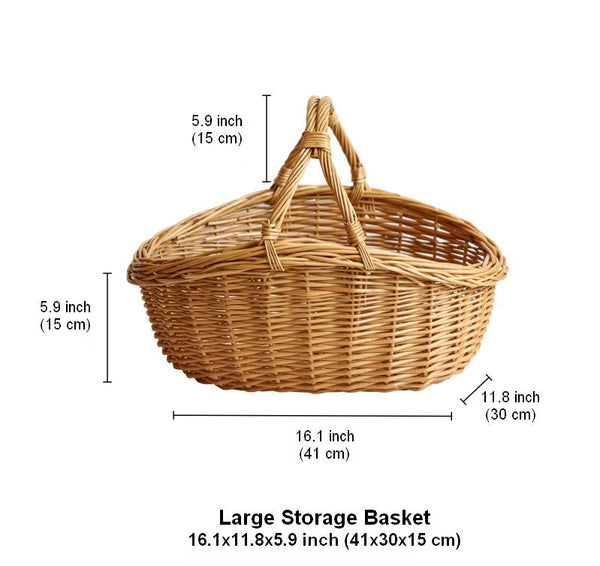 Large Kitchen Storage Baskets, Picnic Storage Basket with Handle, Hand-woven Wicker Storage Basket, Willow Weaving Baskets for Vegetable, Natural Fruit Basket-Art Painting Canvas