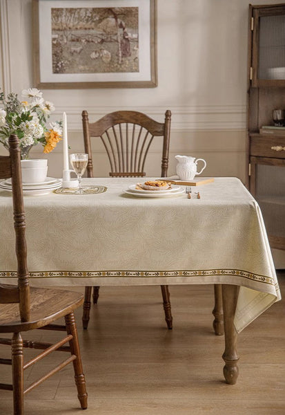 Cream Color Table Cover for Dining Room Table, French Style Tablecloth for Dining Table, Modern Rectangle Tablecloth for Oval Table-Art Painting Canvas