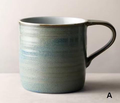 Large Modern Handmade Pottery Coffee Cup, Large Capacity Coffee Mugs, Creative Handmade Coffee Mugs, Blue Green Black Ceramic Coffee Mugs-Art Painting Canvas