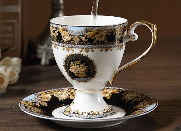 Royal Porcelain Tea Cup Saucer Set, 8 oz Tea Cup and Saucer in Gift Box as Birthday Gift, Elegant Ceramic Coffee Cups, Beautiful British Tea Cups-Art Painting Canvas