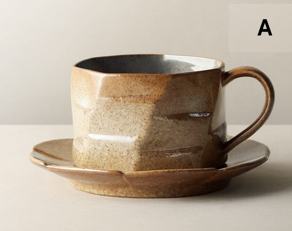 Modern Handmade Pottery Coffee Cup, 8 oz Ceramic Coffee Cup with Saucer, Unique Tea Cup and Saucer, Tea Cup Set for Traditional Afternoon Tea-Art Painting Canvas