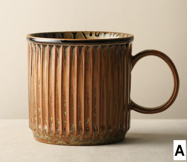 Unique Tea Cup, 10 oz Creative Brown Green Ceramic Coffee Mugs, Large Modern Handmade Pottery Coffee Cup, Large Capacity Coffee Mugs-Art Painting Canvas