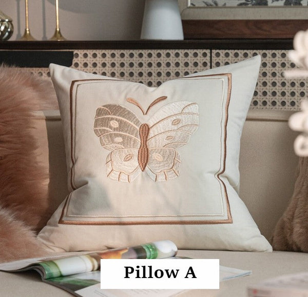 Decorative Pillow Arrangement Ideas for Couch, Modern Decorative Pillows for Bedroom, Embroidered Butterfly Pillow Covers, Large Decorative Throw Pillows for Living Room-Art Painting Canvas