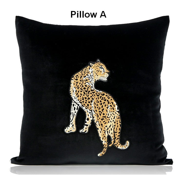 Contemporary Throw Pillows, Cheetah Decorative Throw Pillows, Modern Sofa Pillows, Black Decorative Pillows for Living Room-Art Painting Canvas