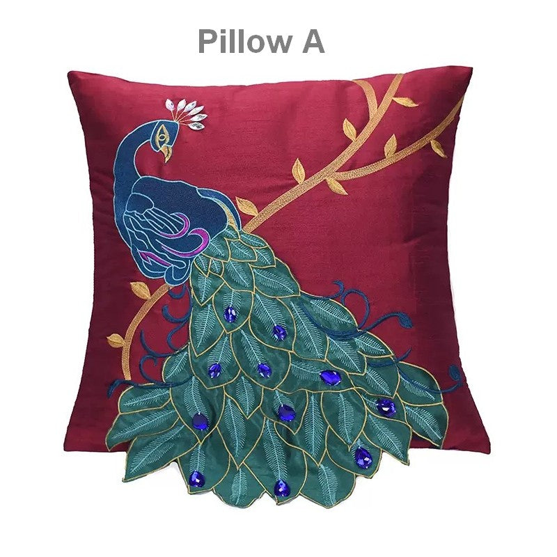 Embroider Peacock Cotton and linen Pillow Cover, Beautiful Decorative Throw Pillows, Decorative Sofa Pillows, Decorative Pillows for Couch-Art Painting Canvas