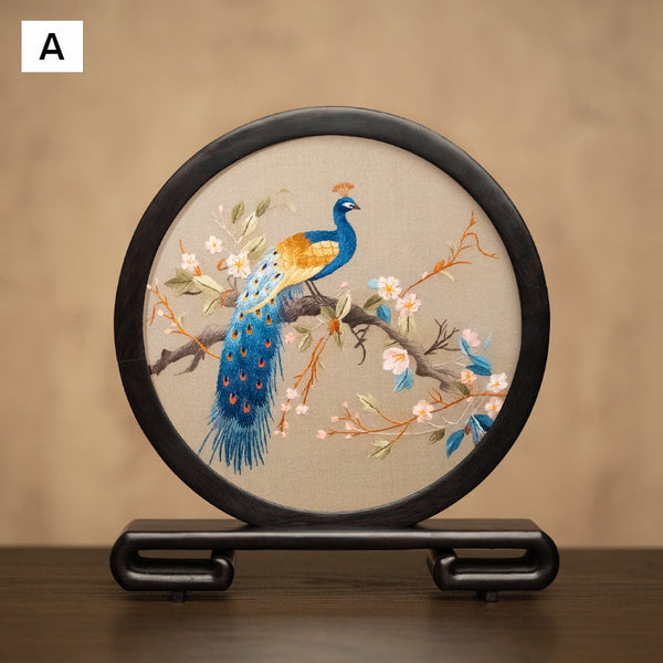 Traditional Chinese Suzhou Embroidery Ornament, Exclusive Business Present Peacock Embroidered Decor, Premium Souvenir, Unique Birthday Gift-Art Painting Canvas