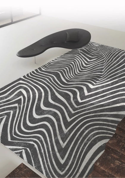 Abstract Contemporary Rugs for Bedroom, Black Stripe Area Rugs under Sofa, Mid Century Area Rugs for Living Room, Modern Carpets for Office, Dining Room Floor Rugs
