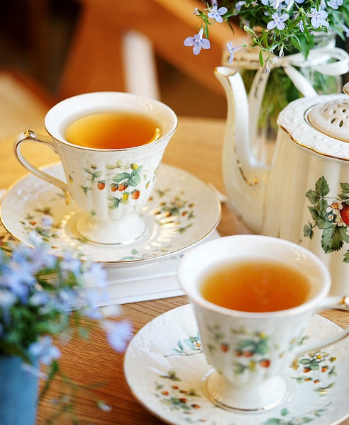 Beautiful British Tea Cups, Elegant Bone China Porcelain Tea Cup Set, Traditional English Tea Cups and Saucers, Unique Ceramic Coffee Cups-Art Painting Canvas