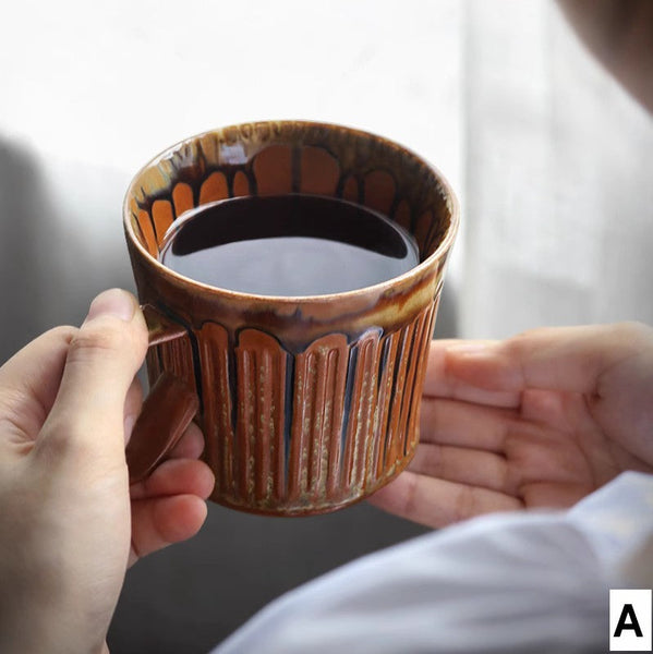 Large Modern Handmade Pottery Coffee Cup, Large Capacity Coffee Mugs, Unique Tea Cup, Creative Brown Green Ceramic Coffee Mugs-Art Painting Canvas