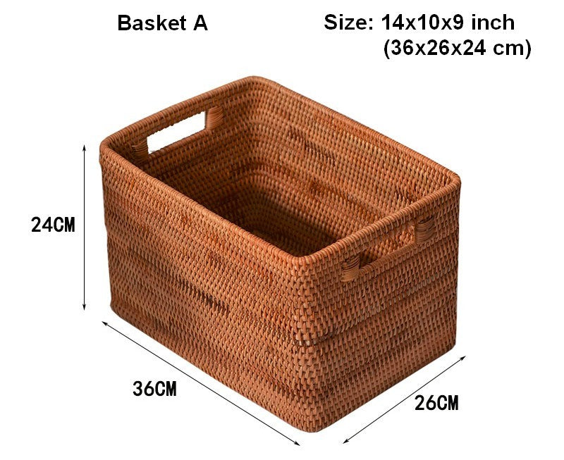 Rectangular Storage Basket, Woven Storage Baskets, Rattan Storage Basket for Clothes, Storage Baskets for Bathroom, Kitchen Storage Basket-Art Painting Canvas