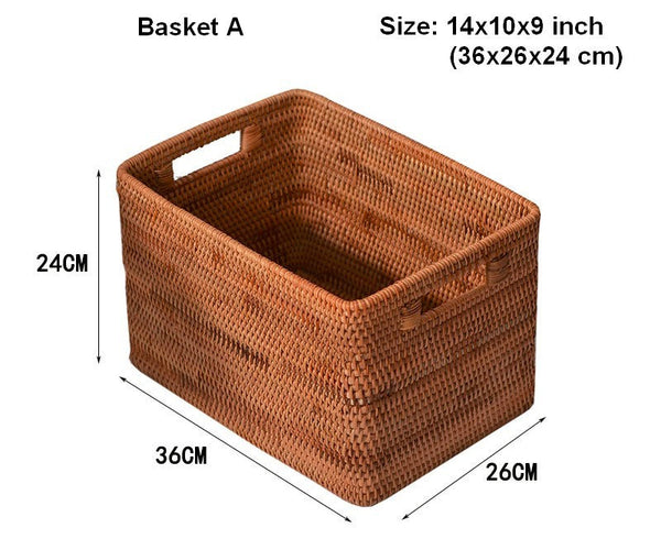 Rectangular Storage Basket, Woven Storage Baskets, Rattan Storage Basket for Clothes, Storage Baskets for Bathroom, Kitchen Storage Basket-Art Painting Canvas