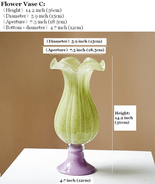 Modern Glass Vase for Flowers, Mid Century Glass Vases, Handmade Modern Vases for Living Room, Unique Decorative Glass Vase, Centerpiece Contemporary Vases on Table-Art Painting Canvas