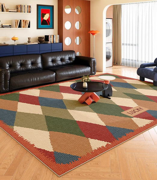 Abstract Contemporary Modern Rugs for Living Room, Modern Runner Rugs Next to Bed, Colorful Mid Century Rugs, Modern Rugs for Apartment