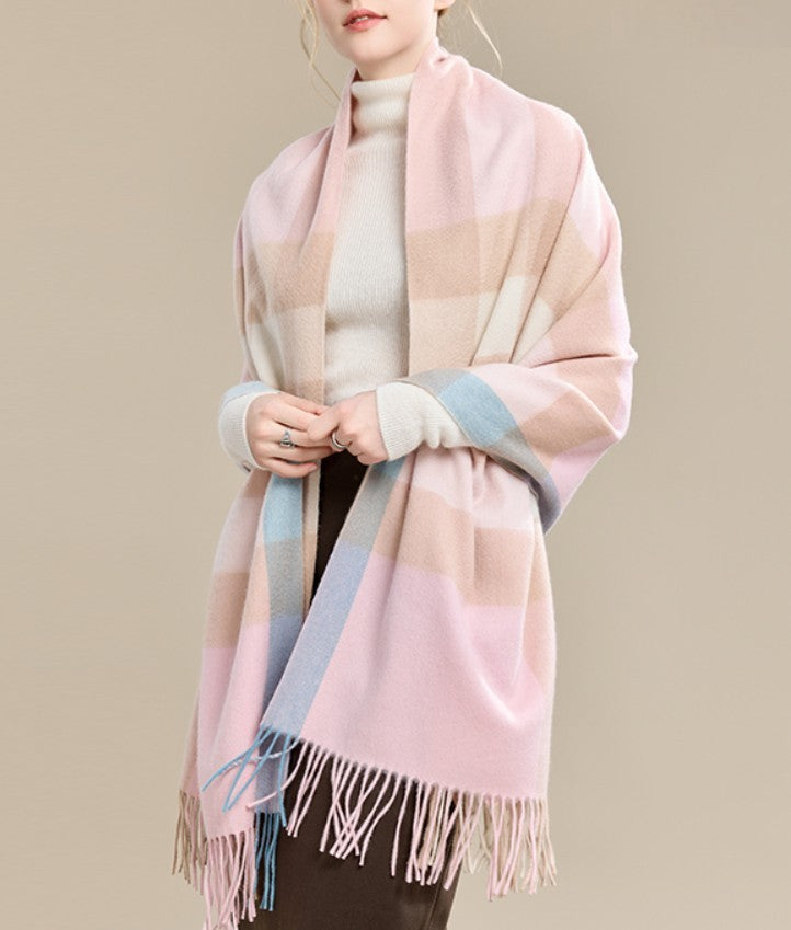 Large Wool Scarf, Soft Wool Scarf for Women, Checkered Fashion Scarf, Winter Shawl, Elegant Shawl, Warm Cape, Gifts for Her, Evening Wrap, Christmas Gift-Art Painting Canvas