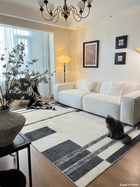 Abstract Area Rugs for Living Room, Geometric Contemporary Modern Rugs Next to Bed, Modern Carpets for Office, Modern Soft Rugs under Dining Room Table