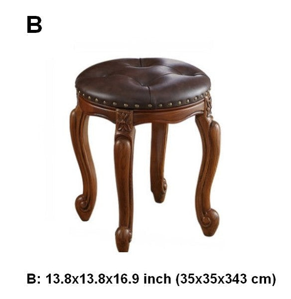 Genuine Leather Solid Wood Entry Bench, Vintage Round Stool, Solid Wood Ottoman, Rubberwood Entry Bench, Vanity Stool-Art Painting Canvas