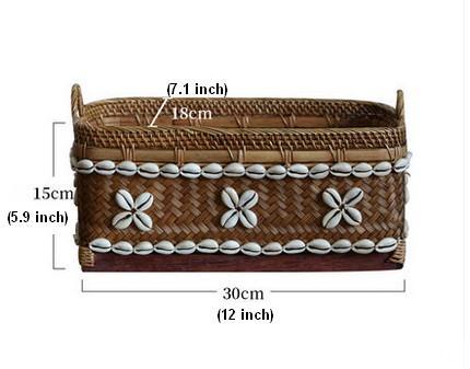 Indonesia Hand Woven Storage Basket, Natural Bamboo and Sea Shell Baskets-Art Painting Canvas