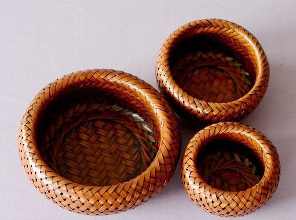 Woven Snacks Basket, Bamboo Storage Basket, Farmhouse Small Storage Basket, Round Storage Basket for Kitchen, Set of 3-Art Painting Canvas