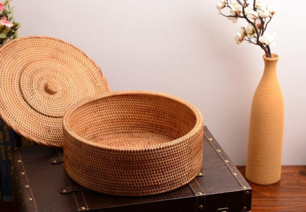 Woven Storage Basket with Lid, Large Rattan Baskets, Round Basket for Kitchen, Storage Baskets for Shelves-Art Painting Canvas