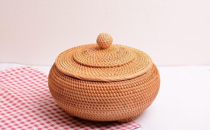 Round Storage Basket, Woven Storage Basket with Lid, Rattan Basket for Kitchen, Wicker Storage Basket-Art Painting Canvas