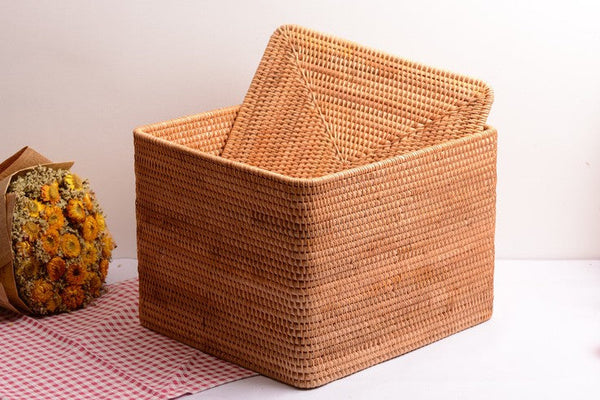 Extra Large Woven Rattan Storage Basket for Bedroom, Rattan Storage Baskets, Rectangular Woven Basket with Lid, Storage Baskets for Shelves-Art Painting Canvas