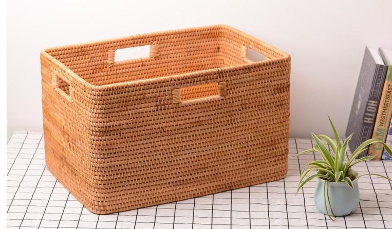 Hand Woven Fruit Basket With Handle, Natural Rattan Wicker Serving Bowl