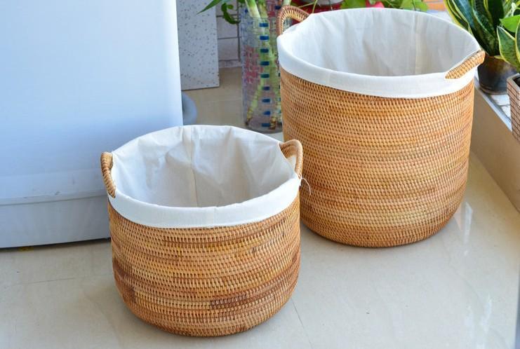 Large Hand Woven Round Basket With Handle, Natural Wicker Storage Pot