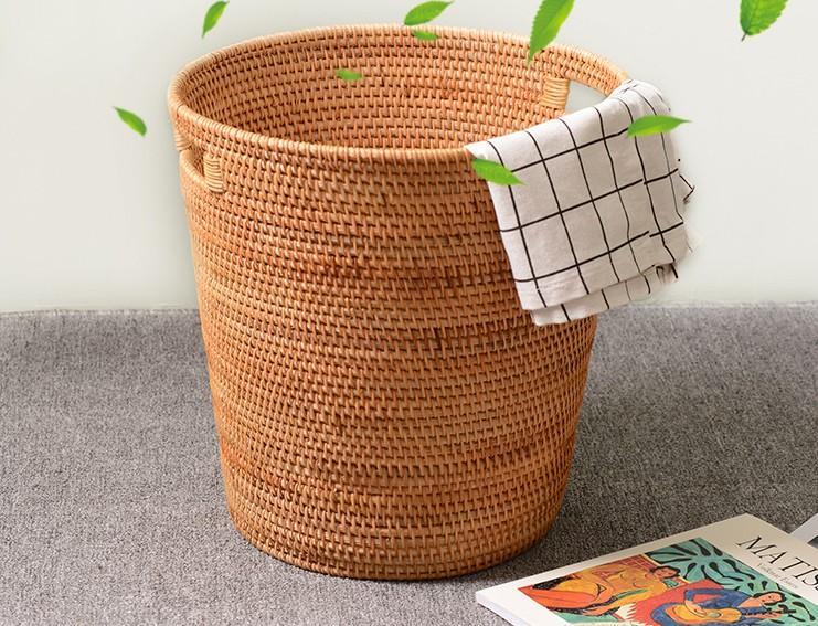 Large Hand Woven Storage Basket, Decorative Wicker Bin For Living Room
