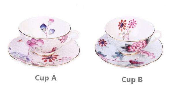 Unique Porcelain Cup and Saucer, Beautiful British Flower Tea Cups, Elegant Ceramic Coffee Cups, Creative Porcelain Tea Cup Set-Art Painting Canvas