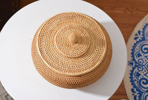 Rattan Storage Basket for Kitchen, Storage Basket for Picnic, Small Storage Baskets, Round Storage Basket with Lid, Woven Storage Baskets-Art Painting Canvas