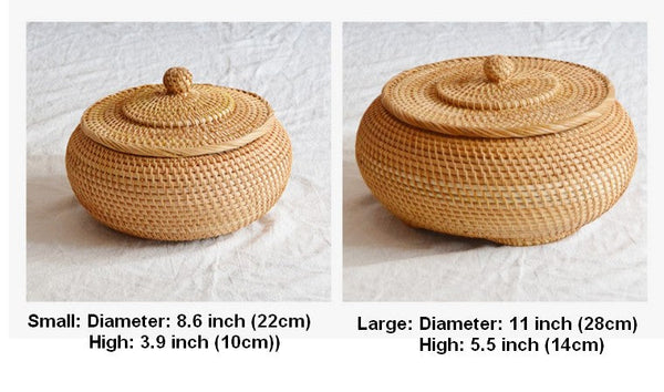 Rattan Storage Basket for Kitchen, Storage Basket for Picnic, Small Storage Baskets, Round Storage Basket with Lid, Woven Storage Baskets-Art Painting Canvas