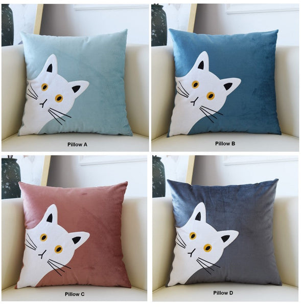 Modern Decorative Throw Pillows, Lovely Cat Pillow Covers for Kid's Room, Modern Sofa Decorative Pillows, Cat Decorative Throw Pillows for Couch-Art Painting Canvas