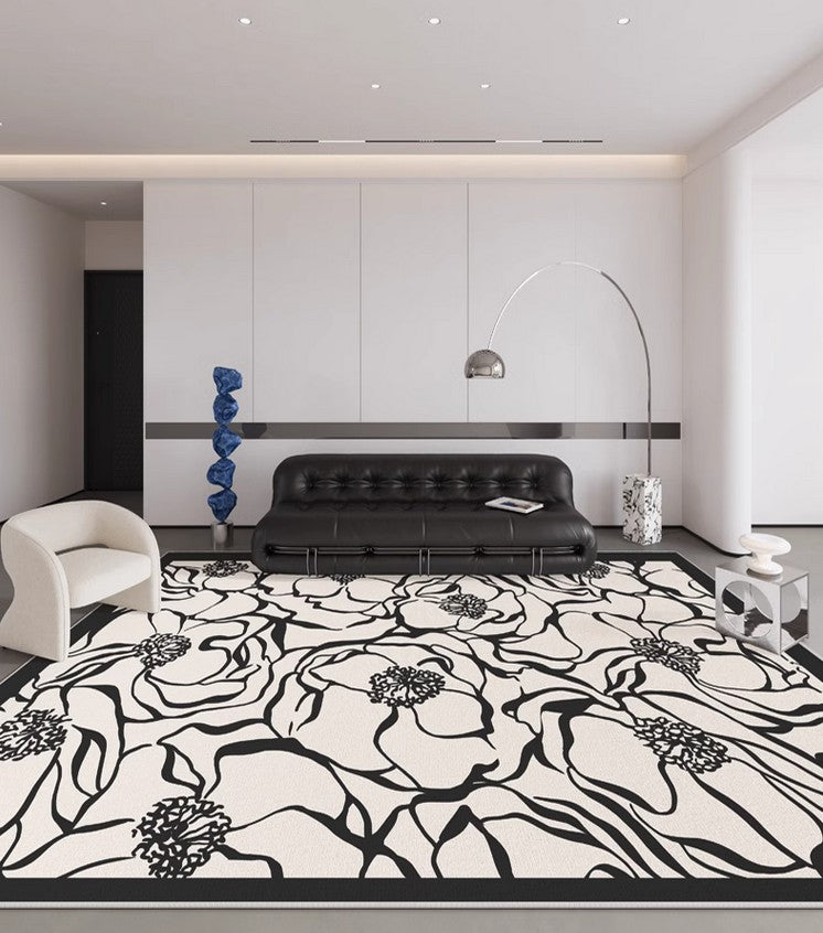 Flower Pattern Contemporary Modern Rugs, Botanical Floral Design Carpet, Blossom Motif Floor Mat, Nature Inspired Home Decor, Artistic Garden Covering