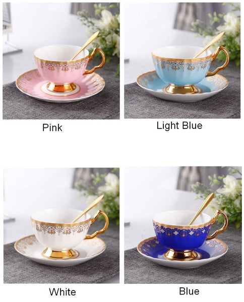 Pink Blue White Porcelain Tea Cup Saucer Set, Unique British Tea Cup and Saucer in Gift Box, Elegant British Ceramic Coffee Cups for Traditional Afternoon Tea-Art Painting Canvas