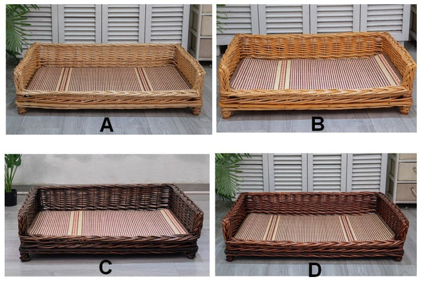 Large Hand Woven Rattan Cat Beds, Extra Large Natural Wicker Dog Bed with Washable Cushion for Indoor Cats and Dogs