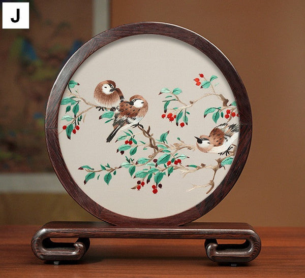Traditional Chinese Suzhou Silk Embroidered Ornament, Premium Souvenir, Exclusive Business Presents, Creative Birthday Gift, Flower and Birds Embroidery Ornaments-Art Painting Canvas