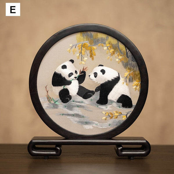 Exclusive Business Present Panda Embroidered Decor, Traditional Chinese Suzhou Embroidery Ornament, Premium Souvenir, Unique Birthday Gift-Art Painting Canvas