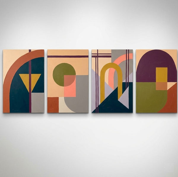 Abstract Geometric Art, Modern Wall Art for Bedroom, Multi Panel Canvas Paintings, Original Acrylic Artwork-Art Painting Canvas