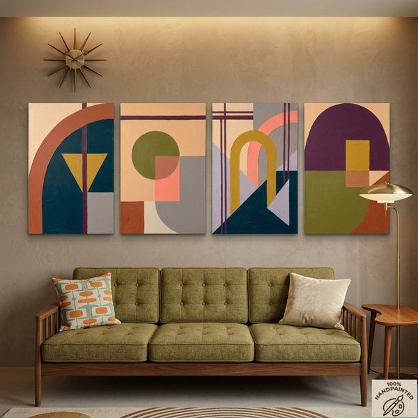 Abstract Geometric Art, Modern Wall Art for Bedroom, Multi Panel Canvas Paintings, Original Acrylic Artwork-Art Painting Canvas