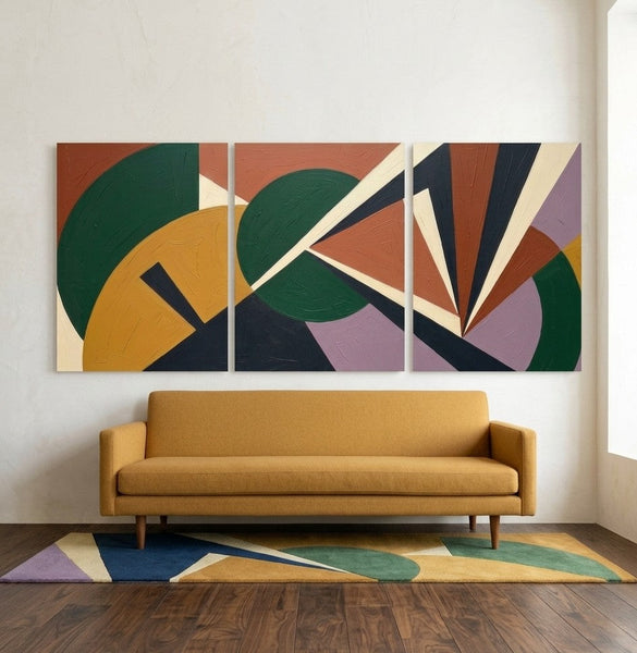 Modern Paintings for Mid Century Living Room, Multi Panel Canvas Paintings, Geometric Abstract Art-Art Painting Canvas