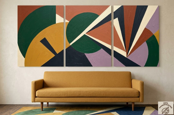 Modern Paintings for Mid Century Living Room, Multi Panel Canvas Paintings, Geometric Abstract Art-Art Painting Canvas