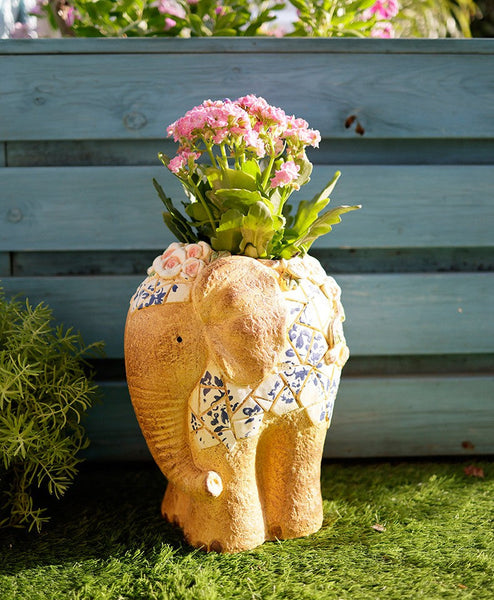 Modern Outdoor Garden Flower Pots, Oversized Garden Flower Pot, Extra Large Elephant Garden Flowerpots, Animal Statue for Garden Ornaments, Large Resin Statue for Garden-Art Painting Canvas