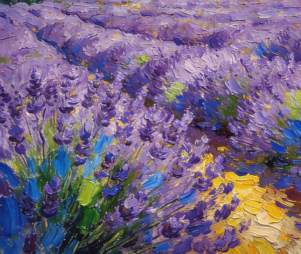 Provence - Lavender Fields and a Slumbering Village, Impasto Paintings, Original Small Paintings on Canvas, Small Oil Paintings, Hand Painted Canvas Art, Landscape Canvas Paintings-Art Painting Canvas