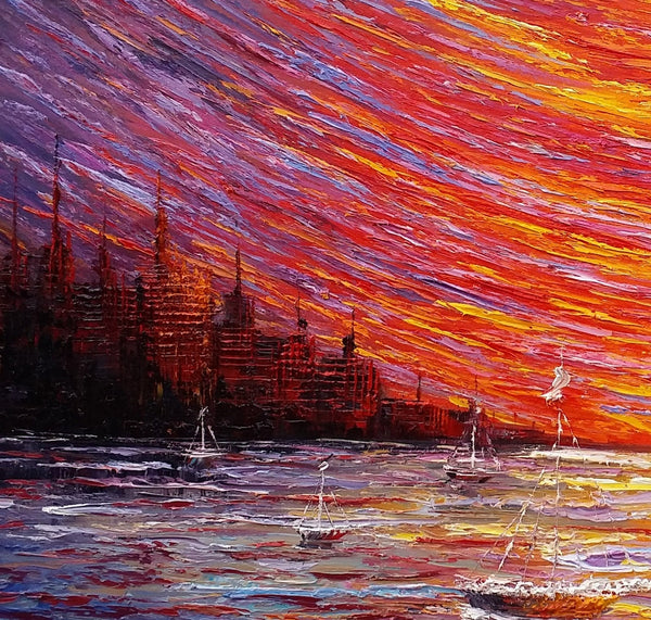 Landscape Painting, Large Art, Canvas Art, Wall Art, Custom Abstract Artwork, Canvas Painting, Modern Art, Oil Painting, Boat on the River 210-Art Painting Canvas