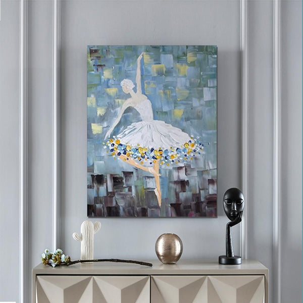 Ballet Dancer Painting, Large Painting for Bedroom, Modern Contemporary Artwork, Heavy Texture Acrylic Painting-Art Painting Canvas
