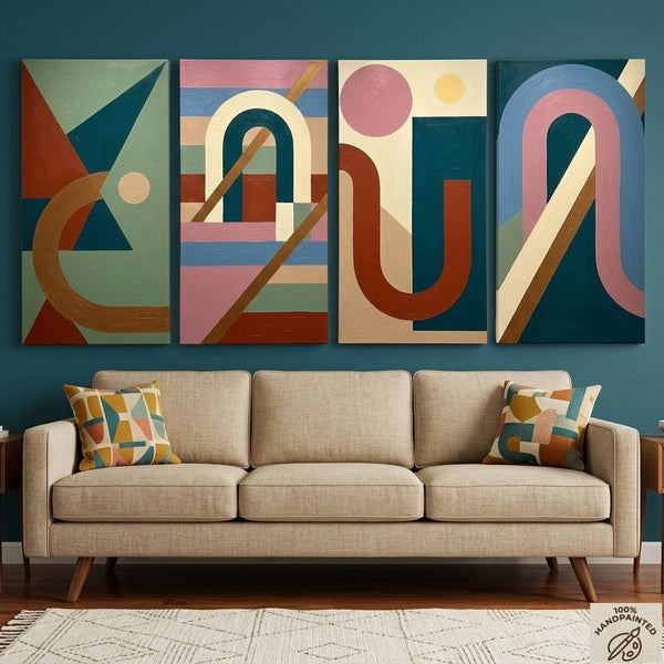 Hand Painted Canvas Art, Multi Panel Wall Painting, Modern Contemporary Paintings, Geometric Abstract Paintings-Art Painting Canvas