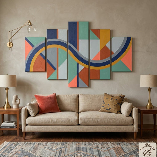 Modern Wall Art Paintings, Colorful Abstract Paintings, Hand Painted Acrylic Art, Geometric Canvas Art-Art Painting Canvas